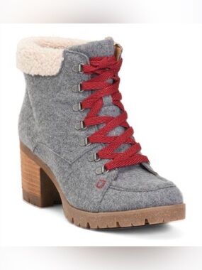 Kork Ease Evie Women's Gray Wool Lace-Up Heeled Ankle Boot with Ref Laces Size 8